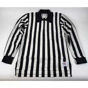 Vintage Cliff Keen Referee Long Sleeve Polo Men M‎ Black White Stripe Pocket NOS